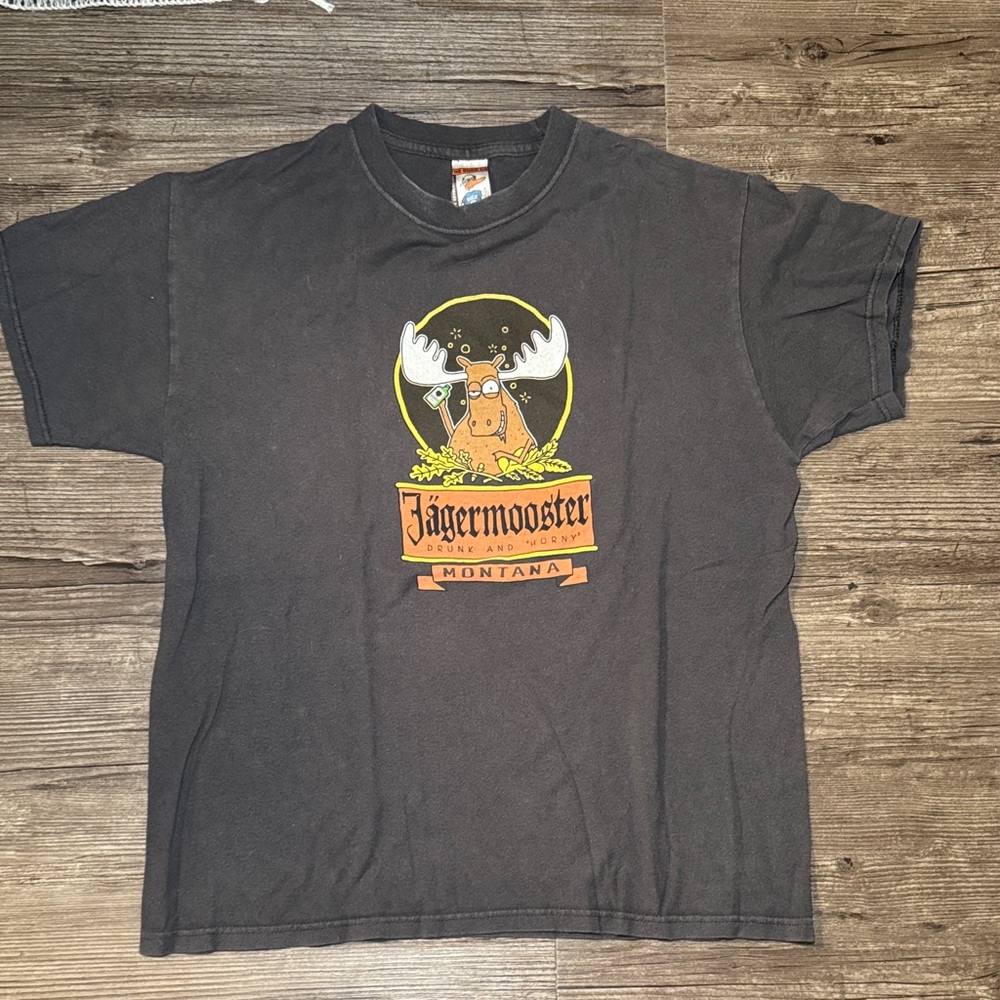 Jagermooster grey Tee with Moose funny Graphic
